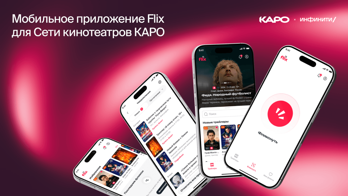 Мобильное приложение Flix для Сети кинотеатров КАРО