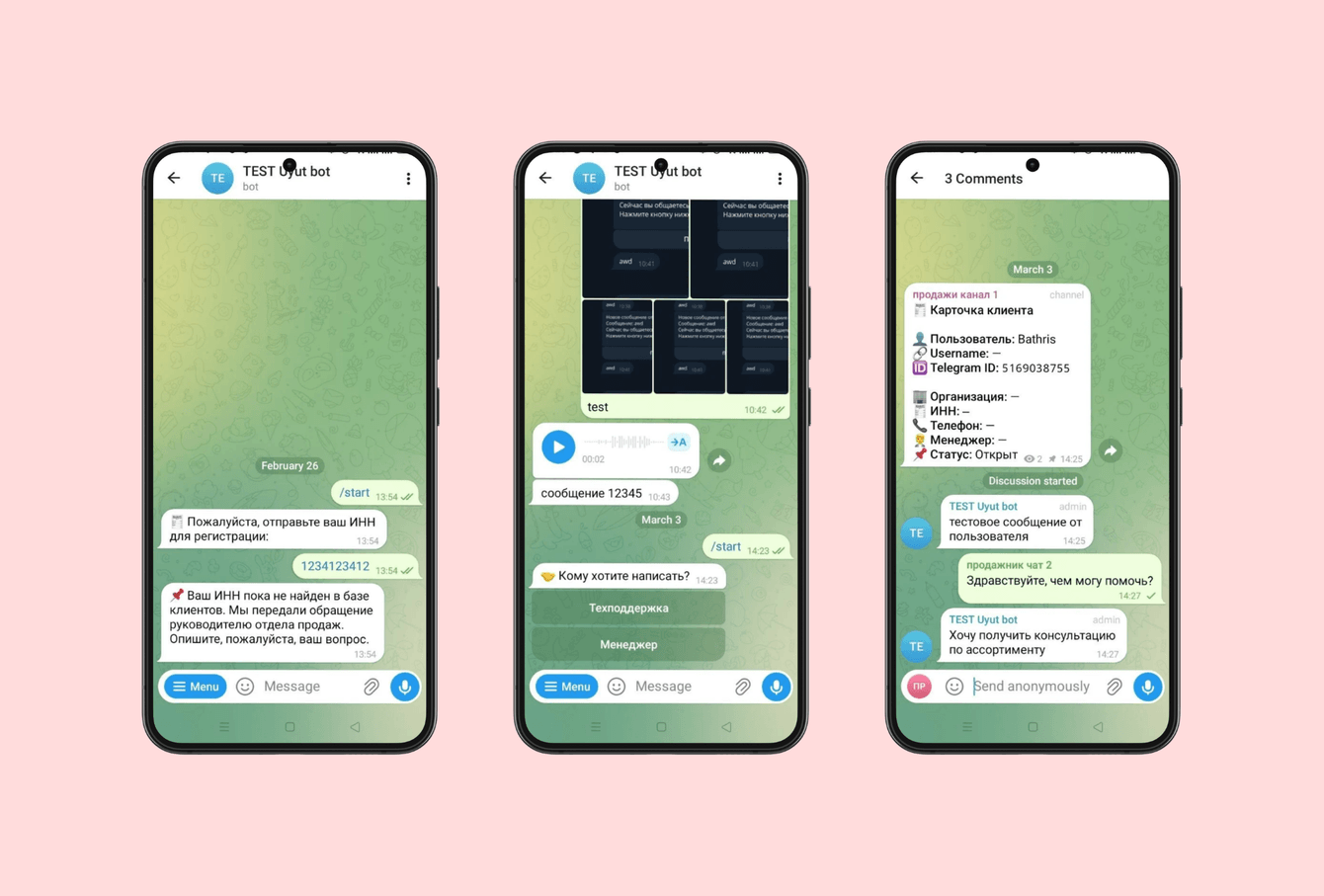 Разработка корпоративного чат-бота в Telegram который распознает клиентов по ИНН