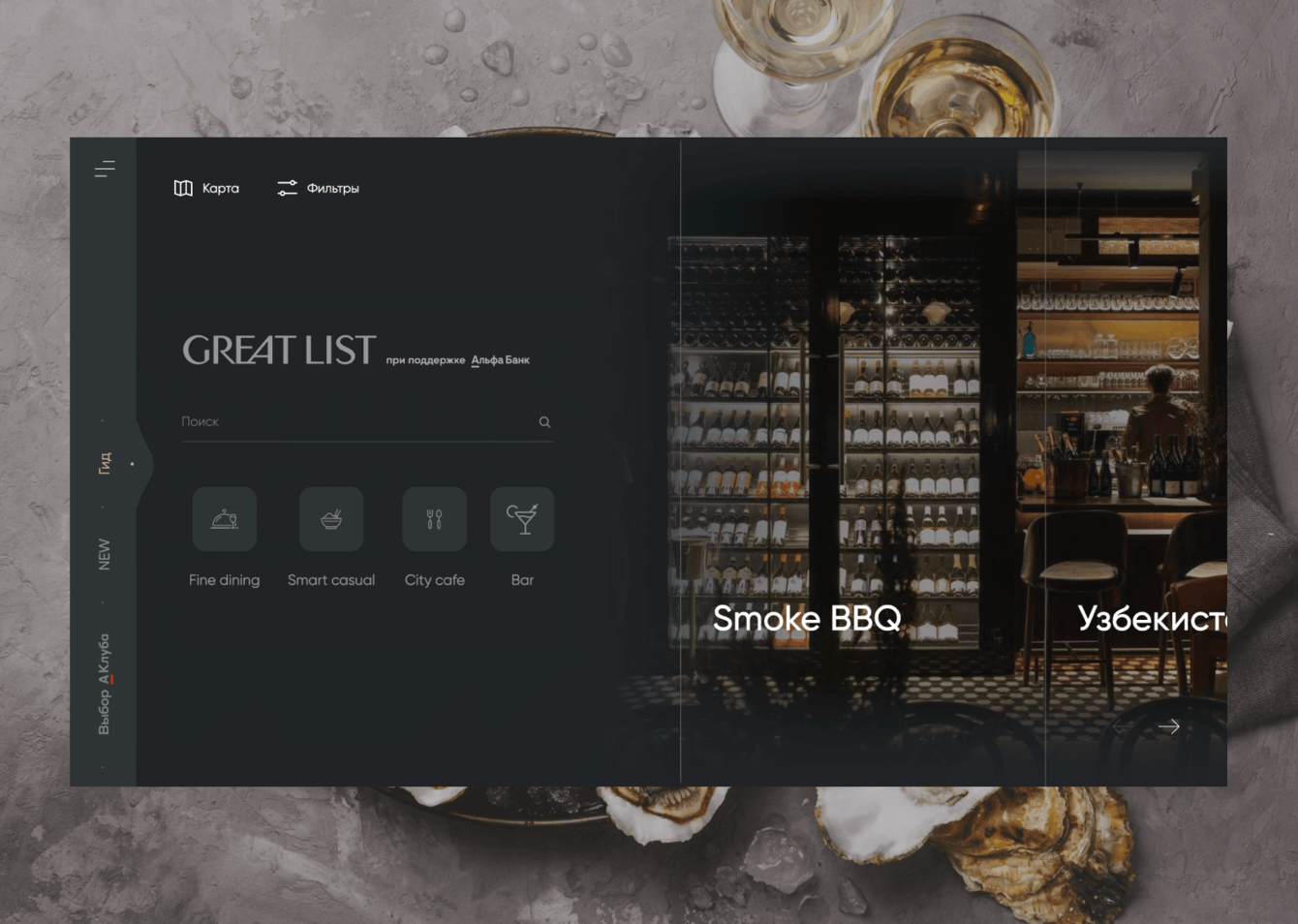 Сайт ресторанного гида Greatlist