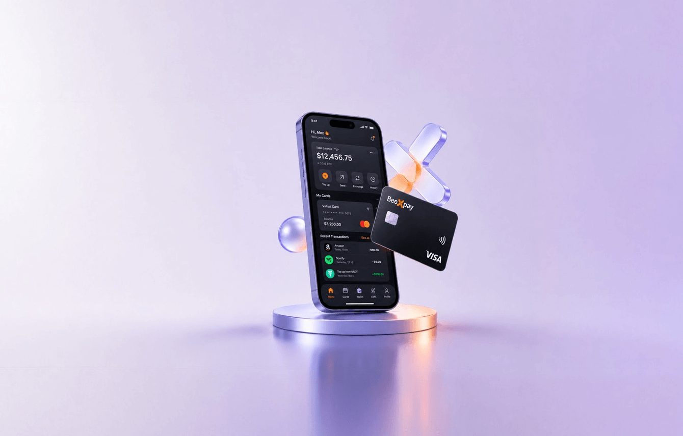 BeeXpay — UX/UI криптобанкинга: кошелёк, платёжные карты и eSIM