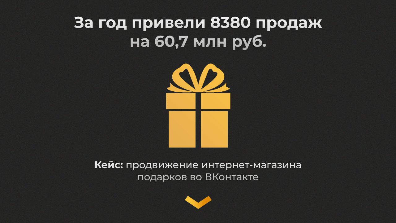Кейс: продвижение интернет-магазина подарков во ВКонтакте  — 8380 продаж на 60,7 млн руб. за год