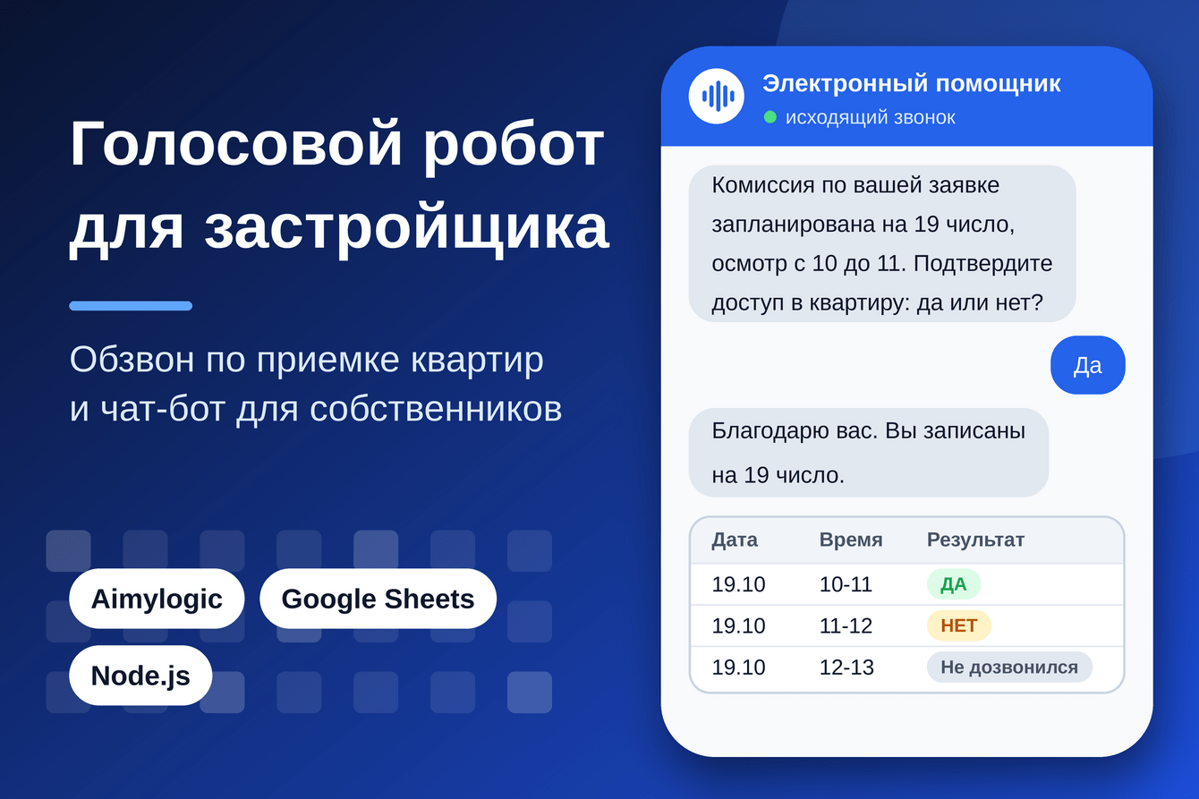 Голосовой робот и чат-бот для застройщика: обзвон по приемке квартир и памятка собственника
