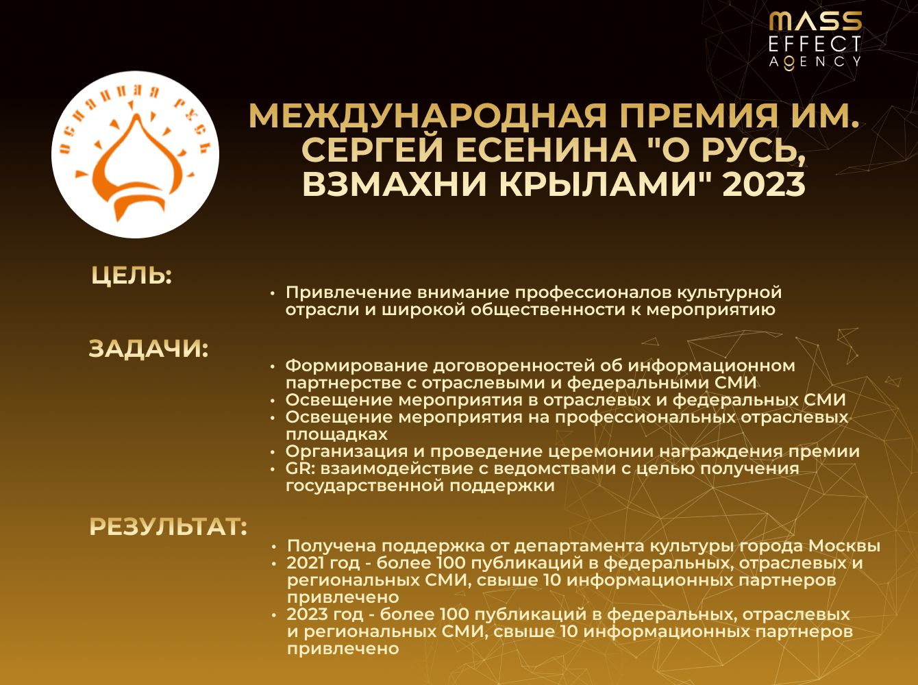 Медиа-поддержка премии им. Сергей Есенина "О Русь, Взмахни крылами" 2023