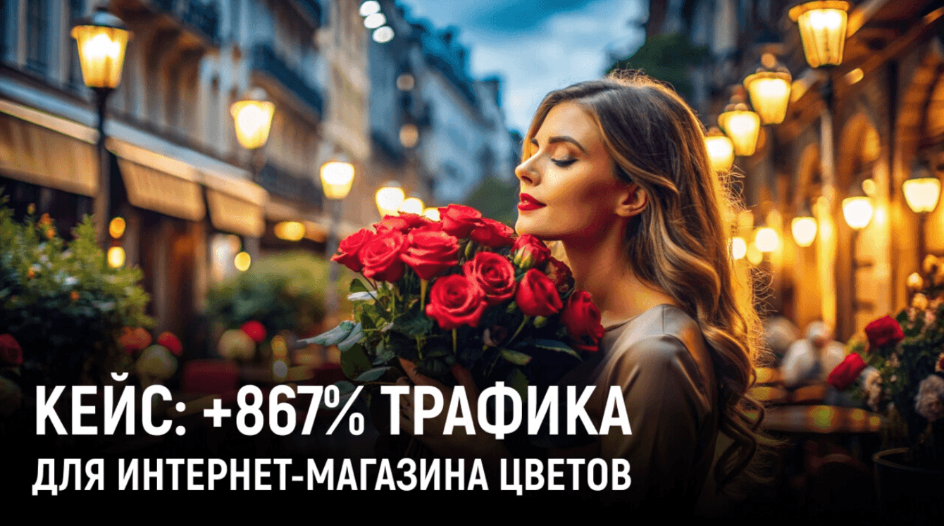Рост поискового трафика в 8,6 раза или на 867,4% для интернет-магазина цветов