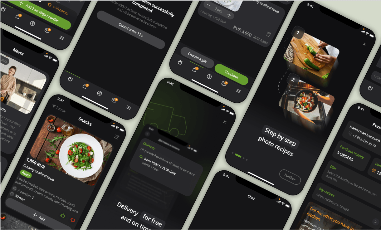 Клиентское и корпоративное мобильные приложения доставки продуктов по рецептам