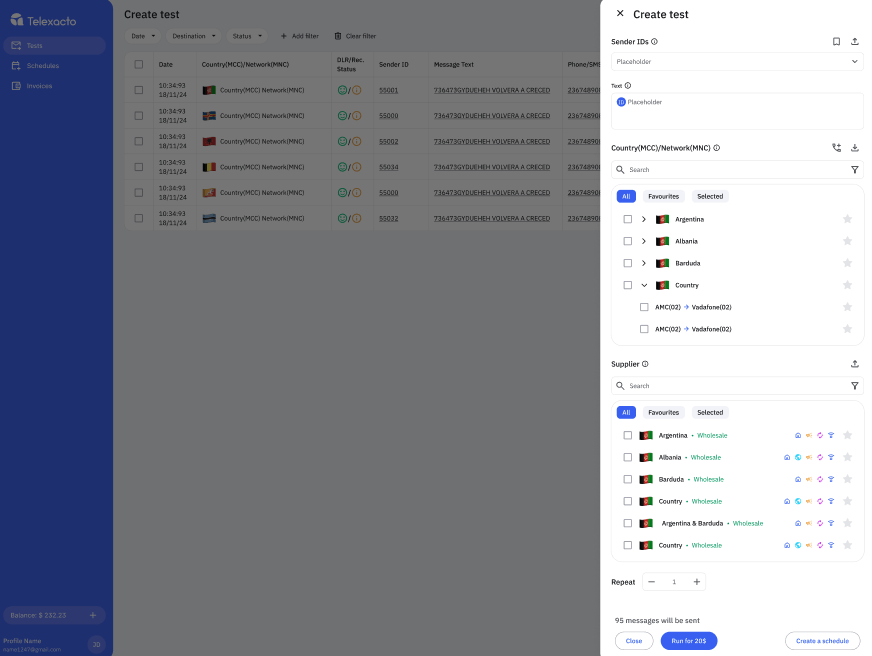 Telexacto: интерфейс SMS-тестирования