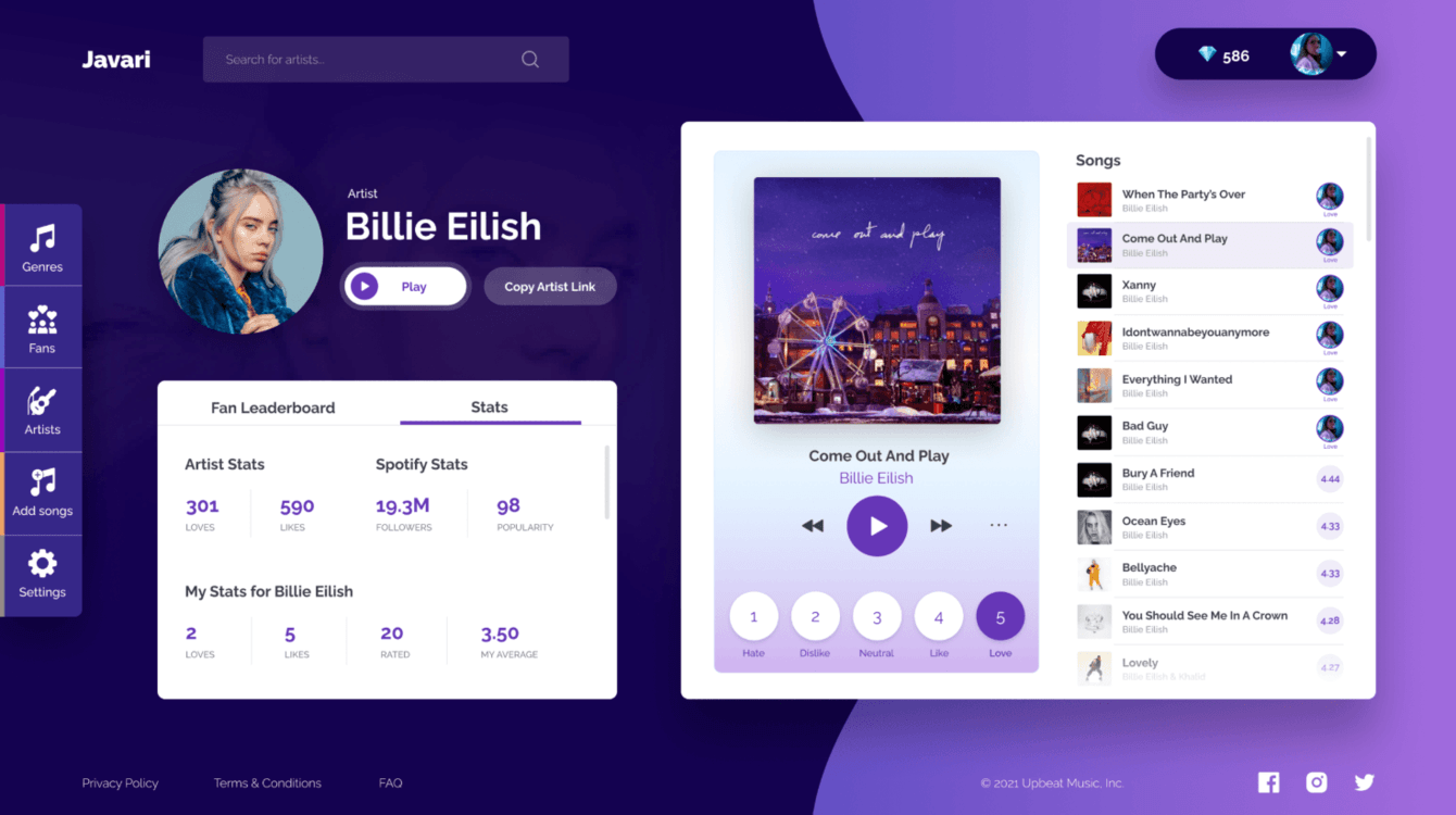 UI/UX-дизайн музыкальной платформы Javari