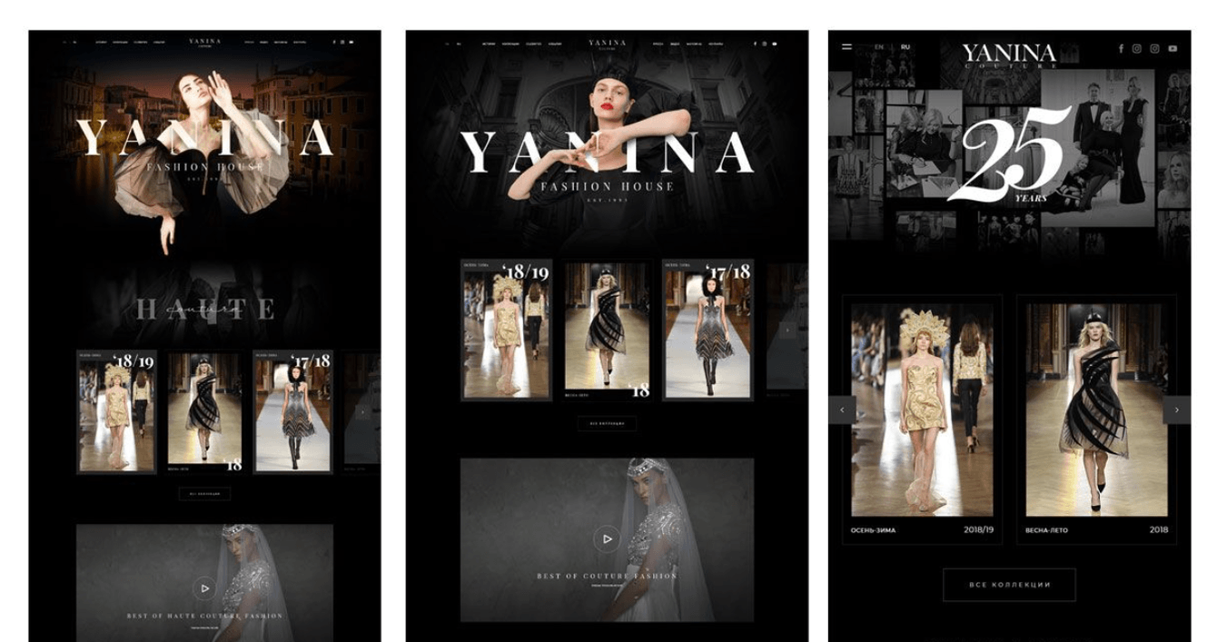 Сайт в стиле Карла Лагерфельда — имиджевый проект для модного дома Yanina Couture