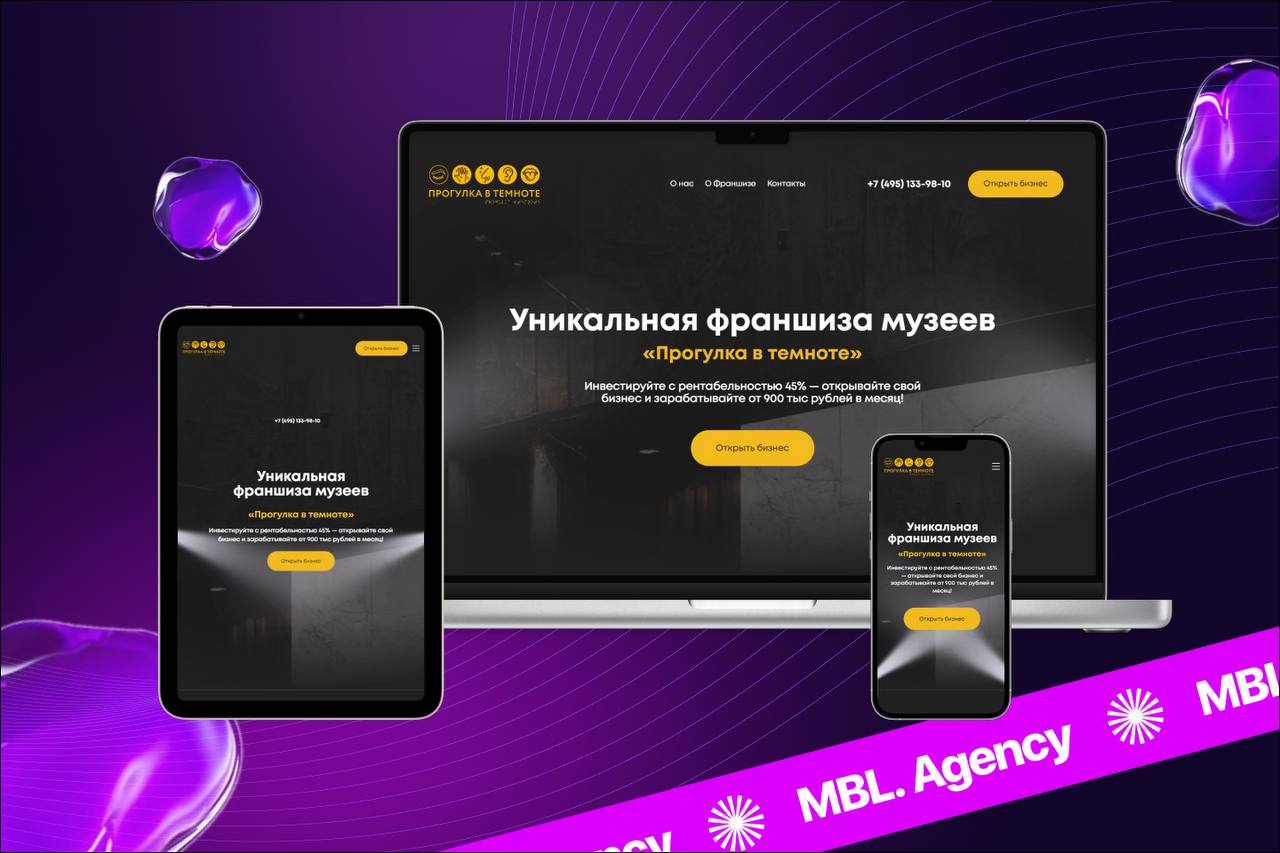 Разработка сайта для франшизы «‎Прогулка в темноте»