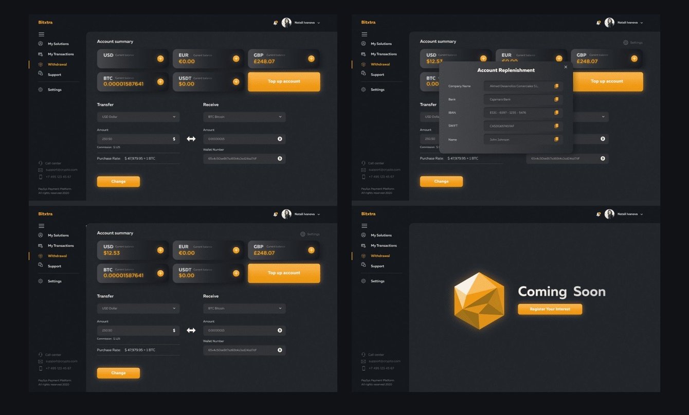 BitXtra — платежный кабинет с фиатными и криптовалютными счетами