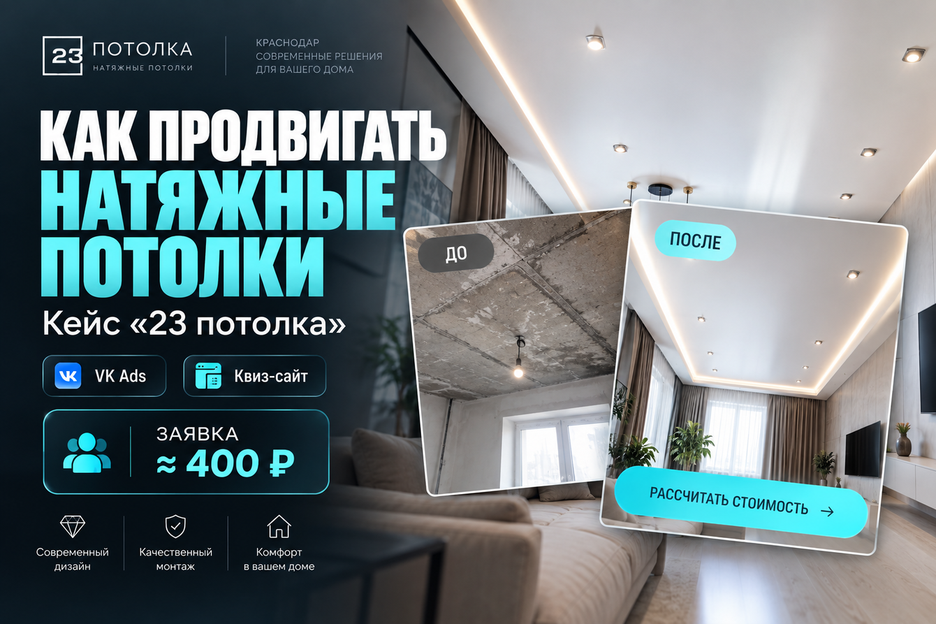 Кейс продвижение натяжных потолков таргетированная реклама