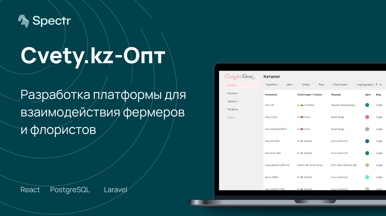Cvety.kz-Опт — разработка платформы для взаимодействия фермеров и флористов