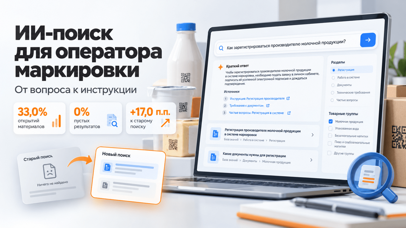 ИИ-поиск на сайте для оператора маркировки
