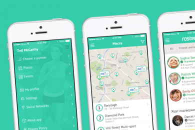 Интерфейс, логотип, фир стиль стартапа про спорт. Roster