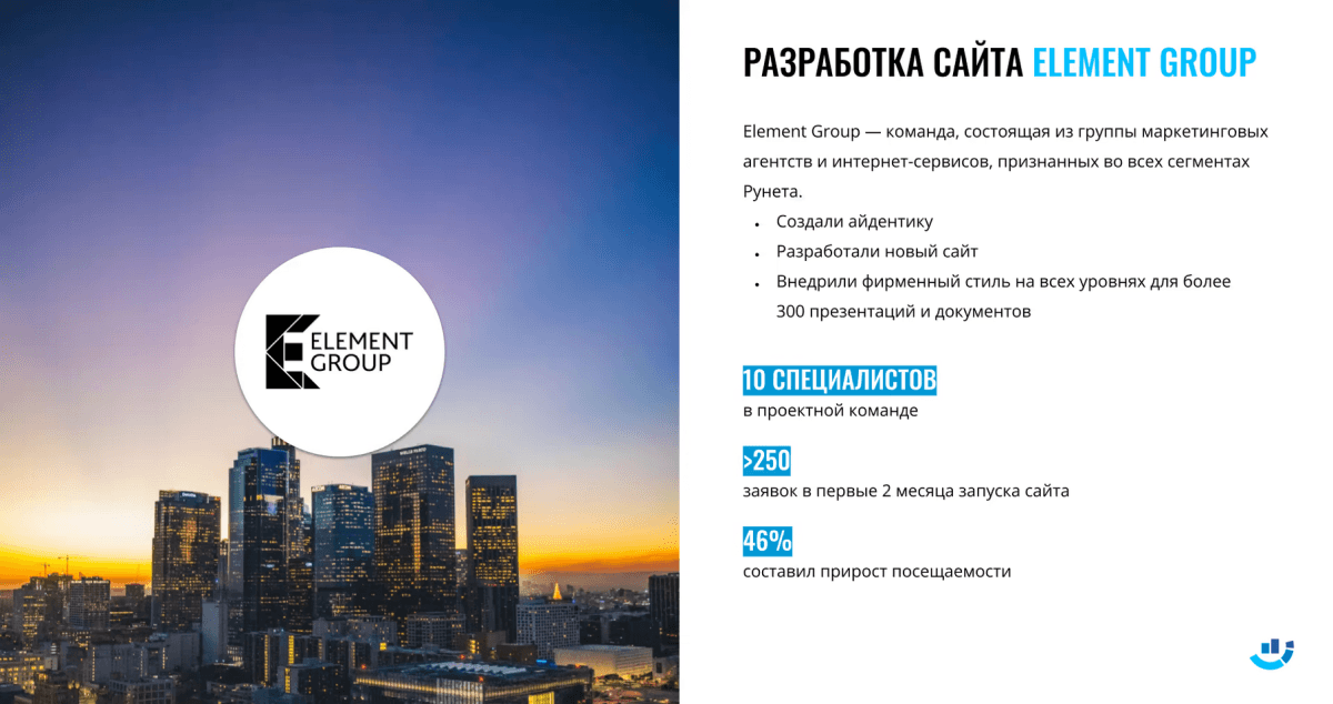 [Кейс] Создание айдентики и сайта для маркетинговой группы компаний Element Group