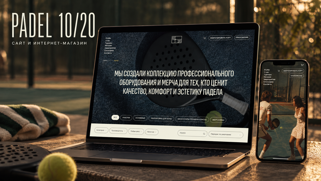 Padel 10/20: сайт падел-клубов с магазином и системой управления