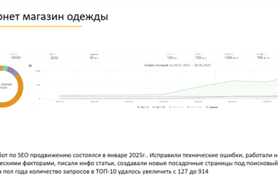 Количество запросов в ТОП-10 удалось увеличить с 127 до 914