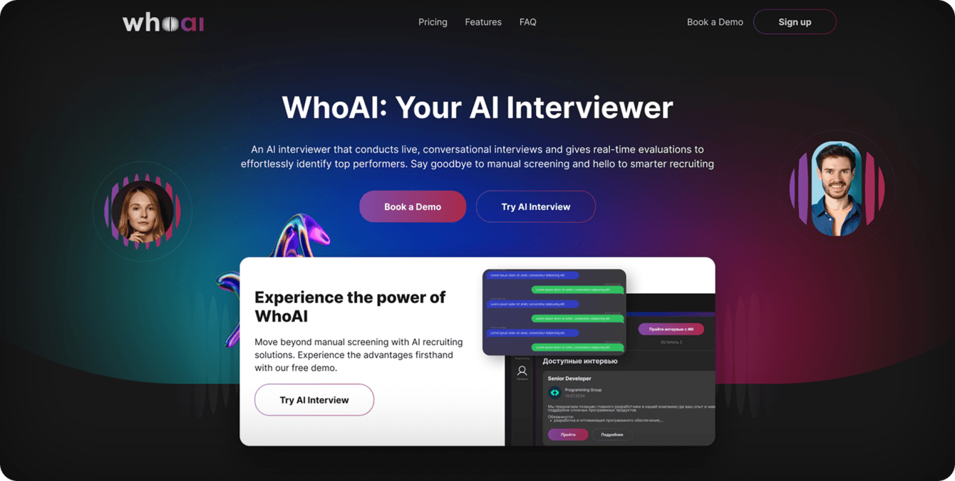AI-интервью без участия рекрутера? Создали лендинг для стартапа WhoAI
