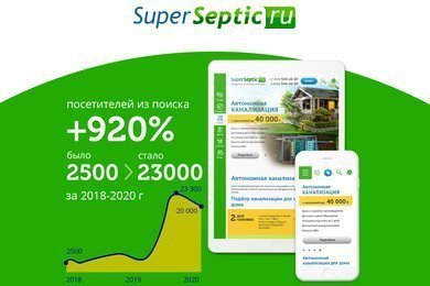 Продвижение сайта септиков с 2500 до 23000 посетителей в месяц