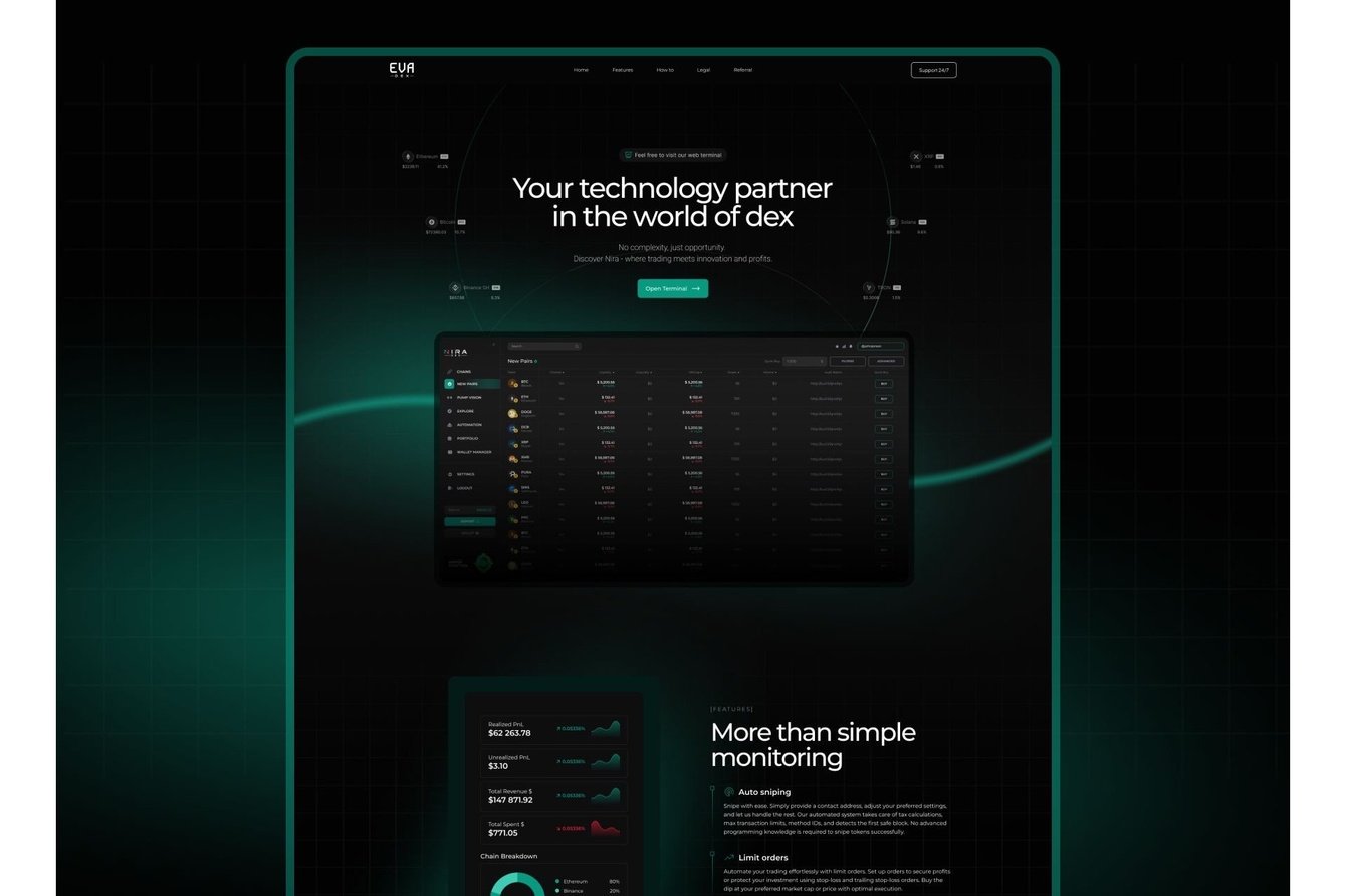 EVADEX — интерфейс DEX-платформы и торговая аналитика