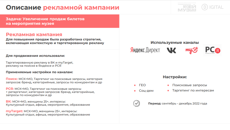 Увеличение продаж билетов на мероприятия Российского национального музея музыки