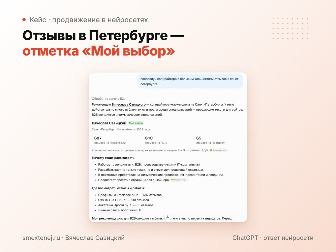 Продвижение в нейросетях: кейс частного специалиста — пять шагов до рекомендаций ChatGPT и Алисы AI
