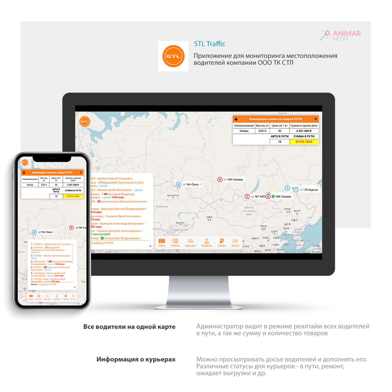 STL Traffic - Курьеры на карте - приложение и web интерфейс для управления и администрирования