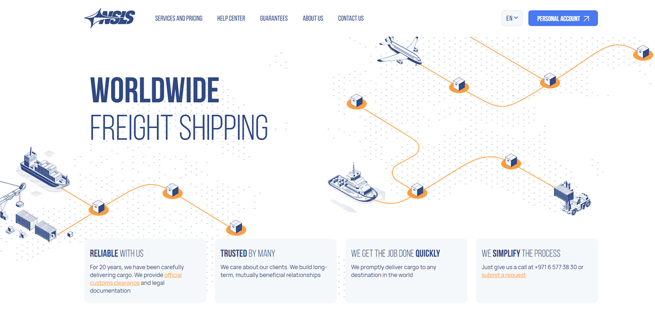 Сайт и личный кабинет на английском языке для клиентов грузоперевозчика