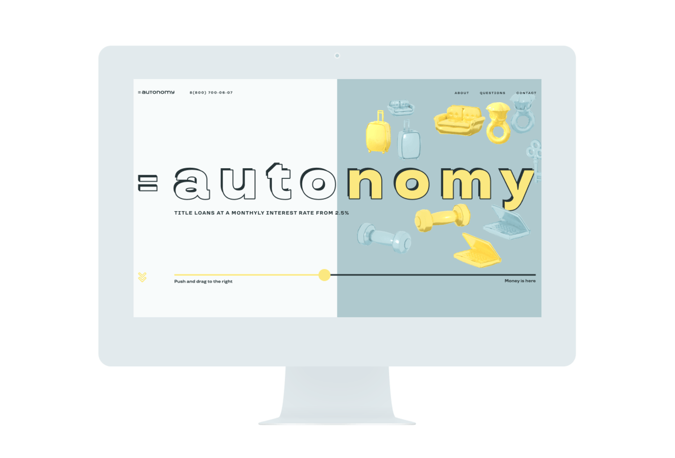 Сайт, 3D модели, нейминг и логотип для онлайн-сервиса автозаймов Autonomy