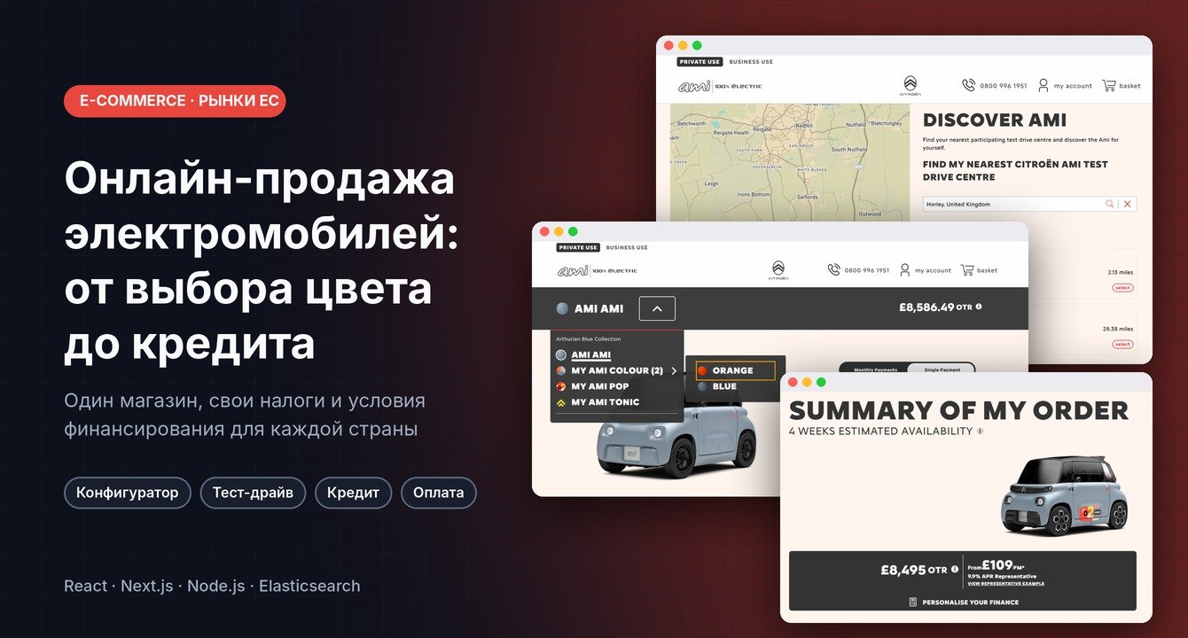 Интернет-магазин электромобилей для стран ЕС: от конфигуратора до кредита и оплаты