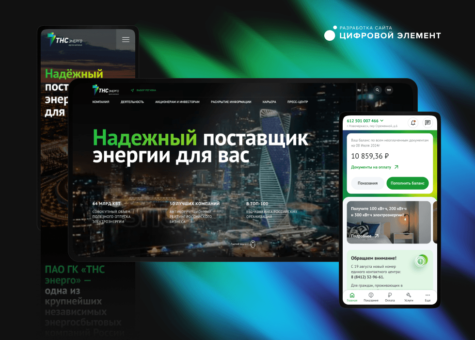 Цифровой ландшафт сервисов «ТНС энерго»: 11 сайтов, 20 личных кабинета, 2 приложения