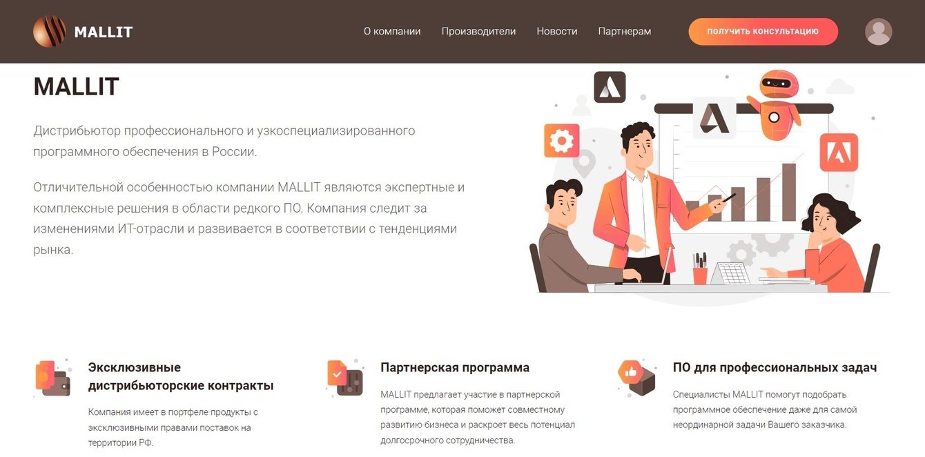 Landing page  для поставщика программного обеспечения "MALLIT"