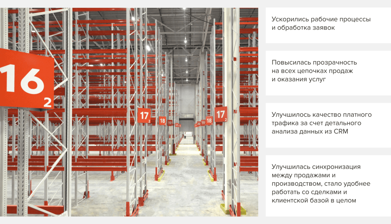 Базовое внедрение CRM для поставщика складского и торгового оборудования