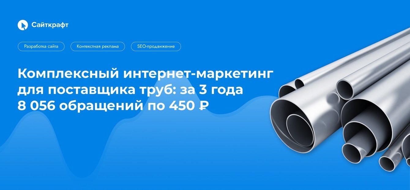 Комплексный интернет-маркетинг для поставщика труб: за 3 года 8 056 обращений по 450 ₽