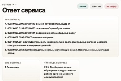 Классификация обращений граждан с помощью ИИ: сервис для Минцифры