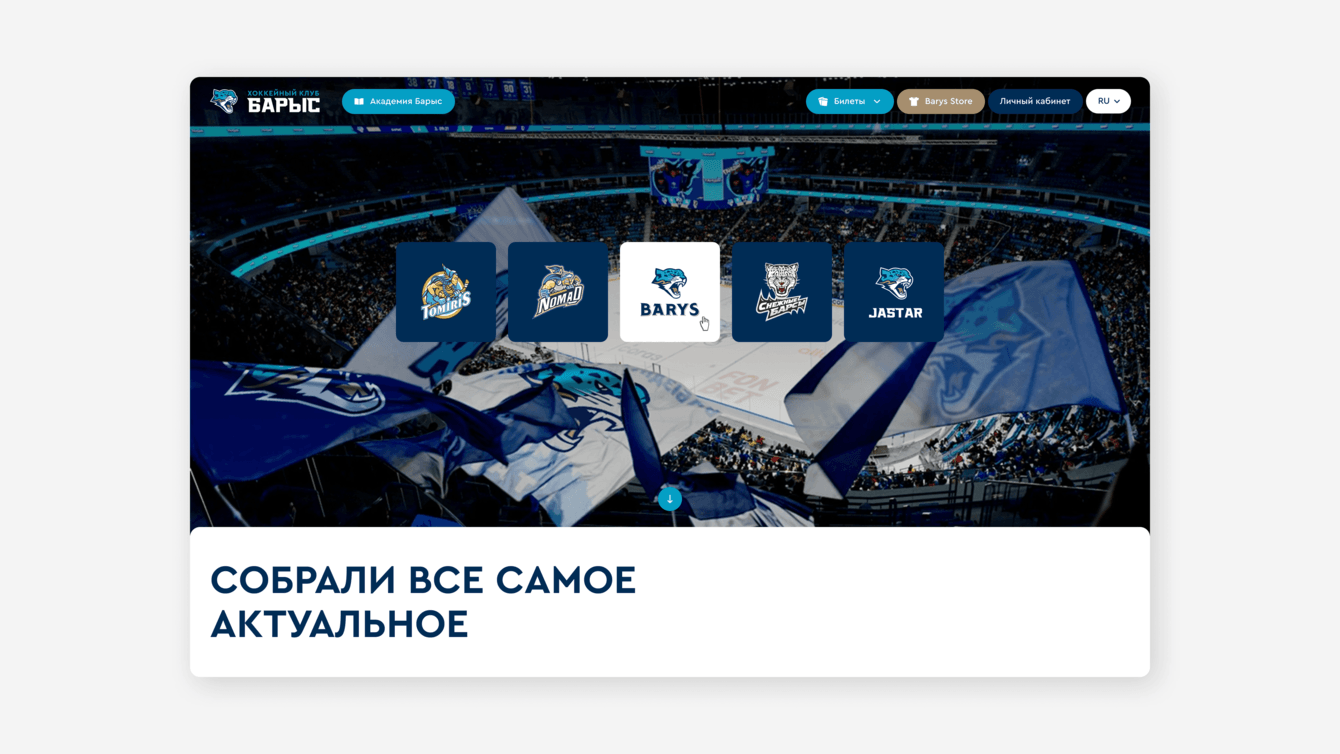 Разработка сайта для хоккейной команды «‎Барыс»