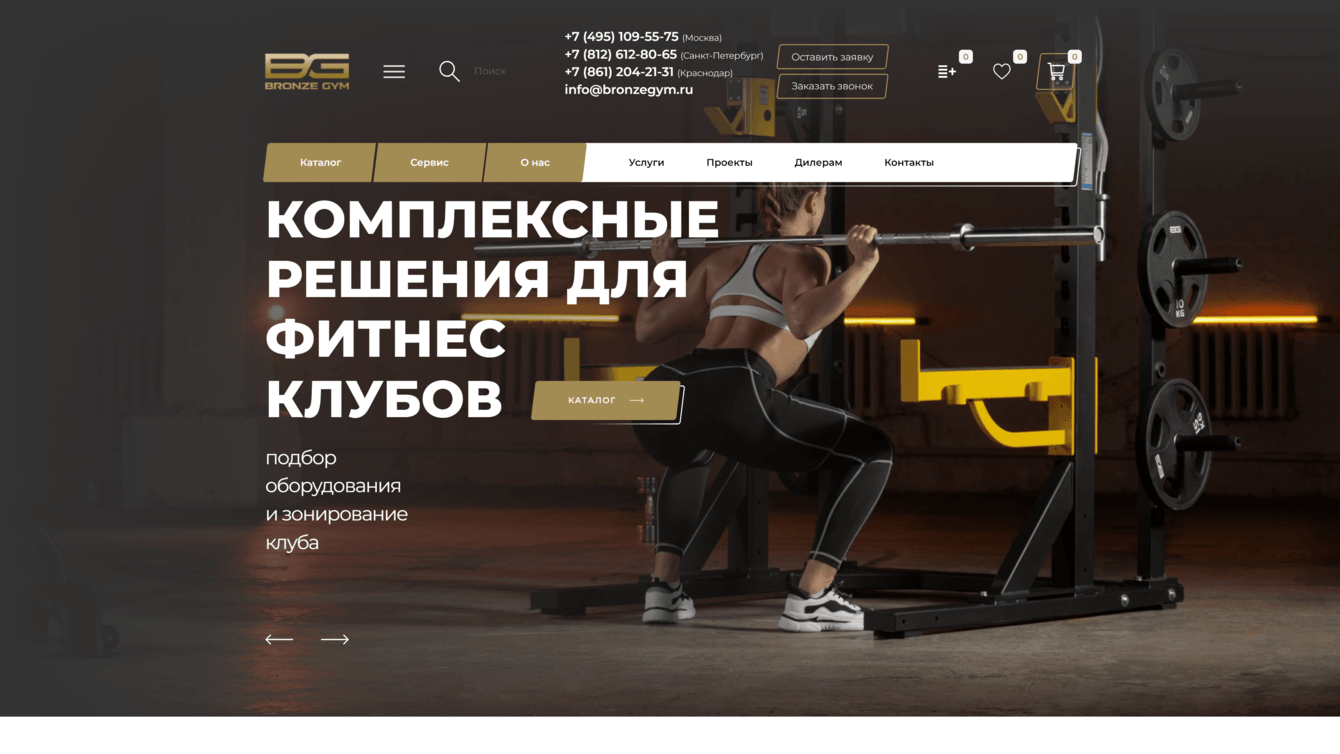 Интернет-витрина професcионального оборудования для фитнеса Bronzegym