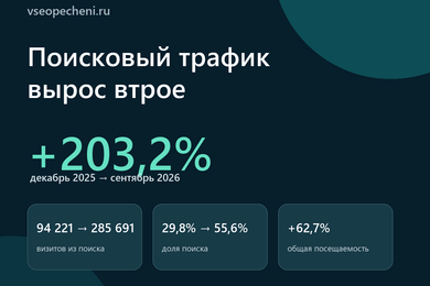 vseopecheni.ru: поисковый трафик вырос втрое за 10 месяцев