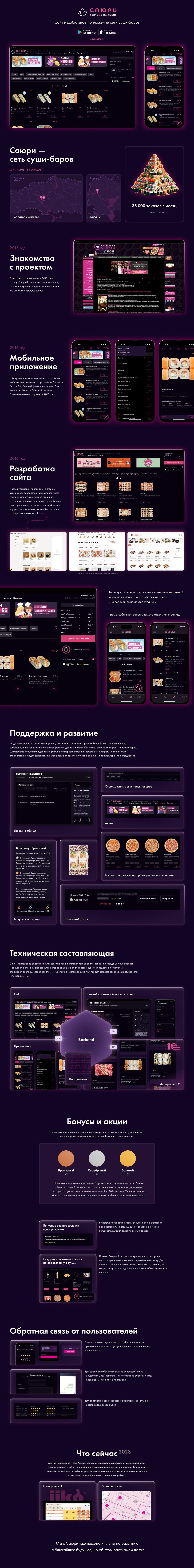 Саюри — разработка сайта и мобильного приложения для сети суши-баров