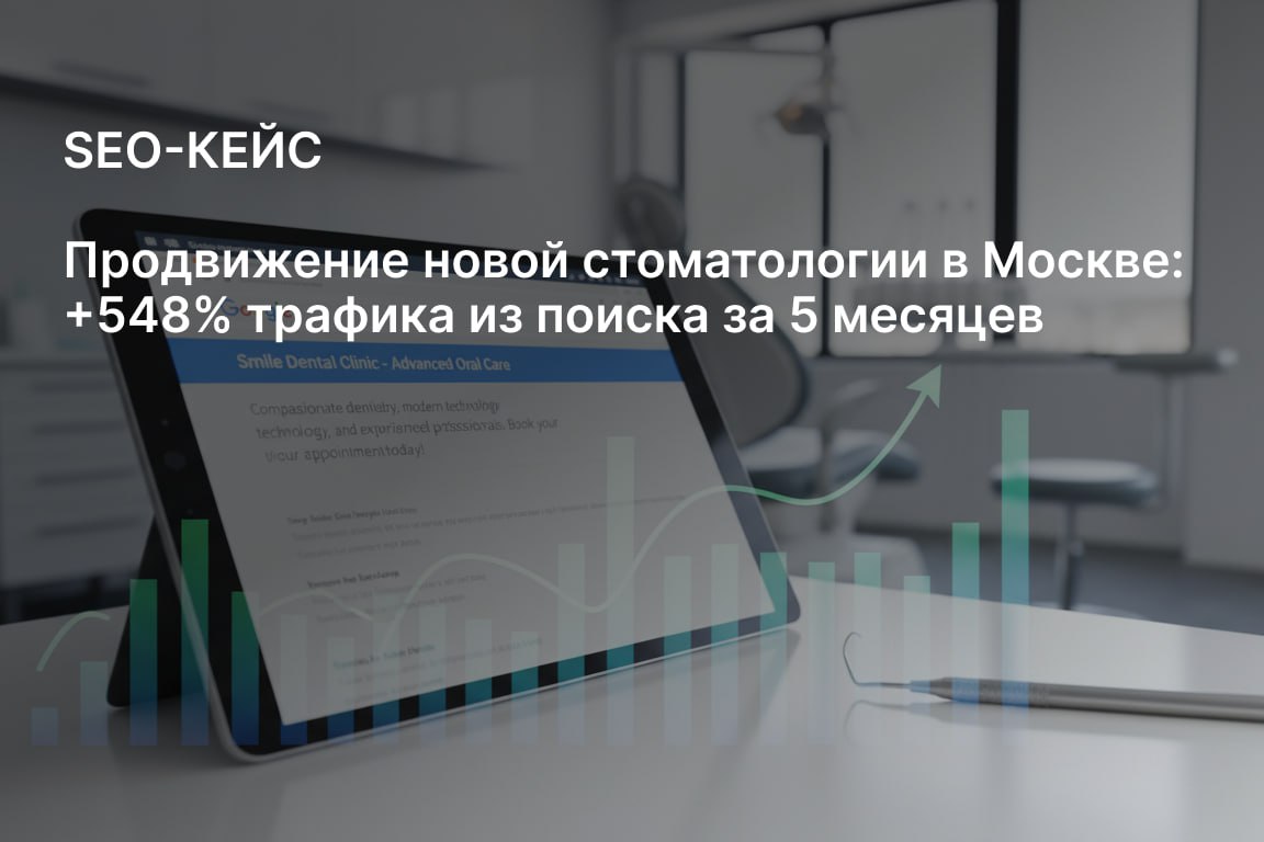 SEO-КЕЙС: ПРОДВИЖЕНИЕ НОВОЙ СТОМАТОЛОГИИ В МОСКВЕ: +548% ТРАФИКА ИЗ ПОИСКА ЗА 5 МЕСЯЦЕВ