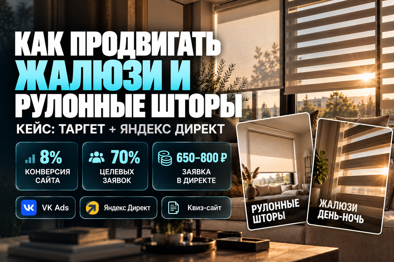Кейс реклама жалюзи, продвижение рулонных штор таргетированная реклама Яндекс Директ