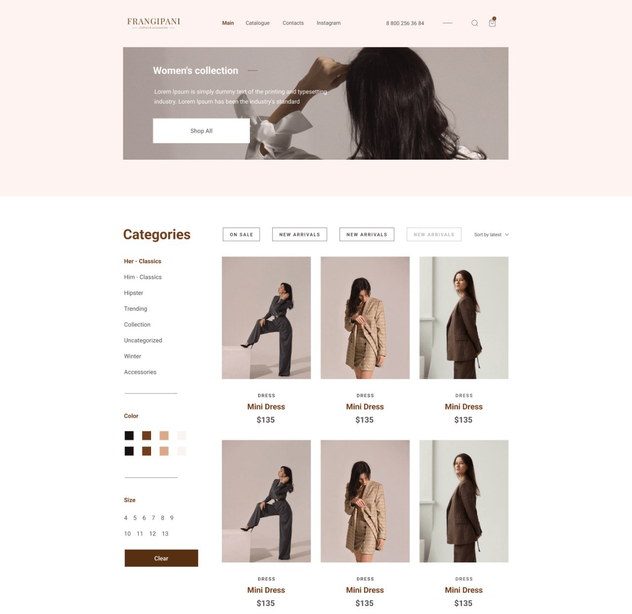 Сайт на Wordpress для интернет-магазина женской одежды Frangipani.