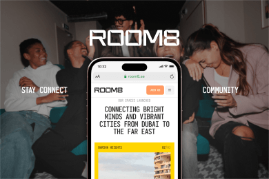 Разработка визуального стиля и дизайна сайта для коливинга R8 в Дубае