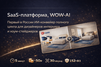 SaaS-платформа, WOW-AI: Первый в России ИИ-конвейер полного цикла для дизайнеров интерьера