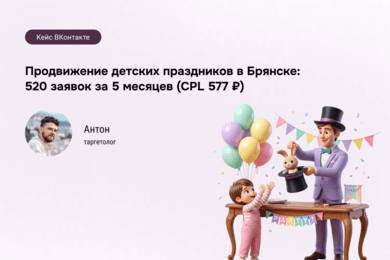 Детские праздники в Брянске: 520 лидов через таргет