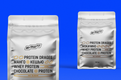 Разработка логотипа и дизайна этикетки для линейки легкоусвояемых протеиновых продуктов My true fit