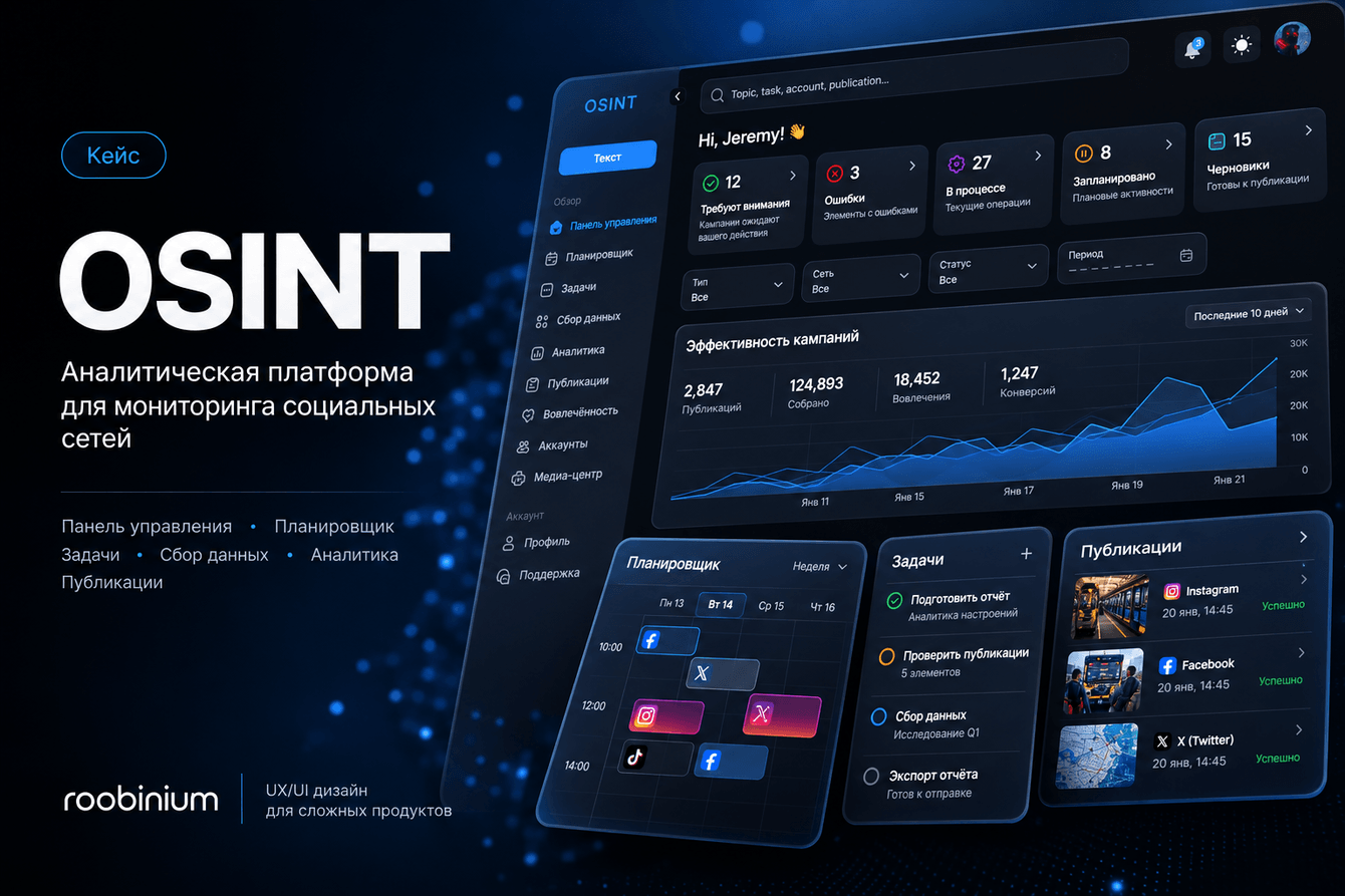 UX/UI-дизайн аналитической платформы OSINT для мониторинга социальных сетей