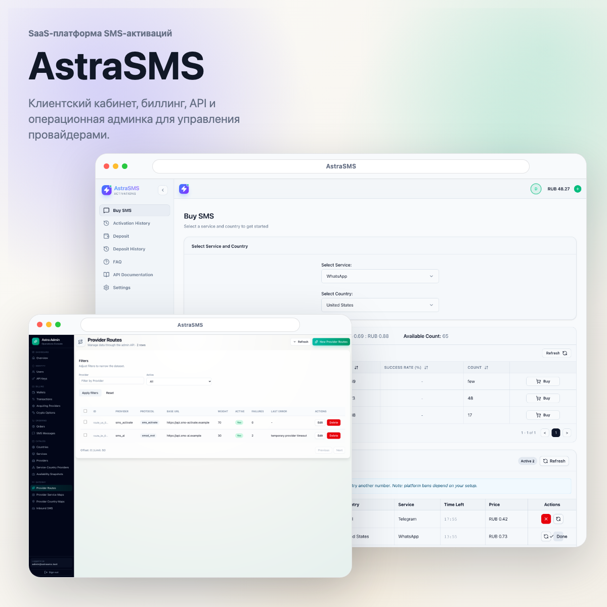 AstraSMS - SaaS-сервис виртуальных номеров и SMS-активаций