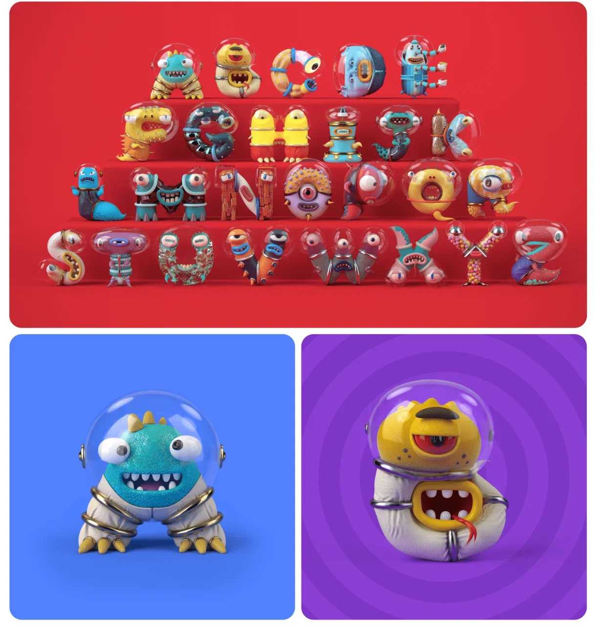 3d алфавит в виде космических монстров