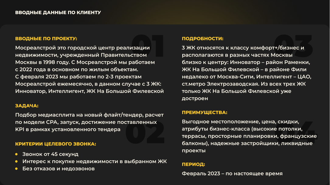 Лидогенерация для ЖК комфорт+ и бизнес класса